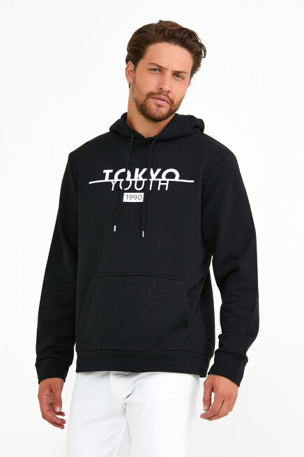 Süperlife Erkek Kapşonlu Regular Fit Tokyo Baskılı İnce Sweatshirt SPR22SW164