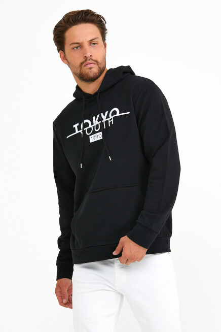 Süperlife Erkek Kapşonlu Regular Fit Tokyo Baskılı İnce Sweatshirt SPR22SW164