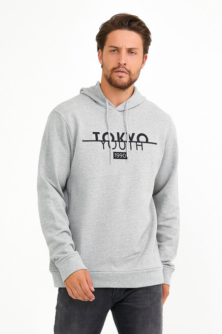 Süperlife Erkek Kapşonlu Regular Fit Tokyo Baskılı İnce Sweatshirt SPR22SW164