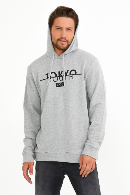 Süperlife Erkek Kapşonlu Regular Fit Tokyo Baskılı İnce Sweatshirt SPR22SW164