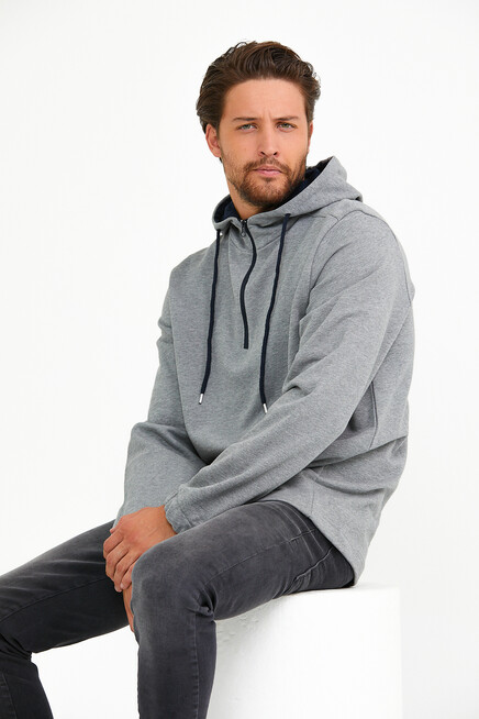 Süperlife Erkek Kapşonlu Regular Fit Yarım Fermuarlı İnce Sweatshirt SPR22SW170