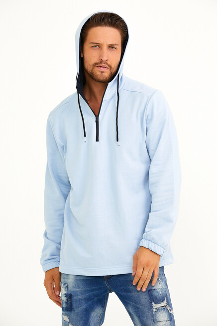 Süperlife Erkek Kapşonlu Regular Fit Yarım Fermuarlı İnce Sweatshirt SPR22SW170