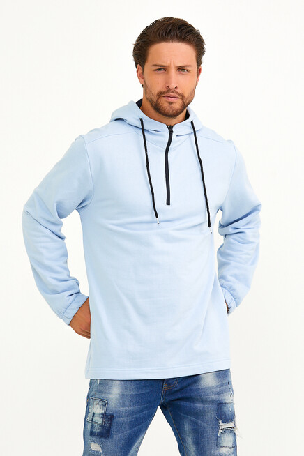 Süperlife Erkek Kapşonlu Regular Fit Yarım Fermuarlı İnce Sweatshirt SPR22SW170