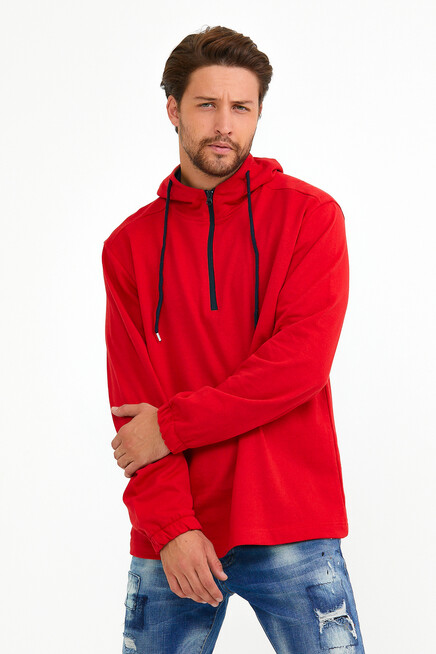 Süperlife Erkek Kapşonlu Regular Fit Yarım Fermuarlı İnce Sweatshirt SPR22SW170