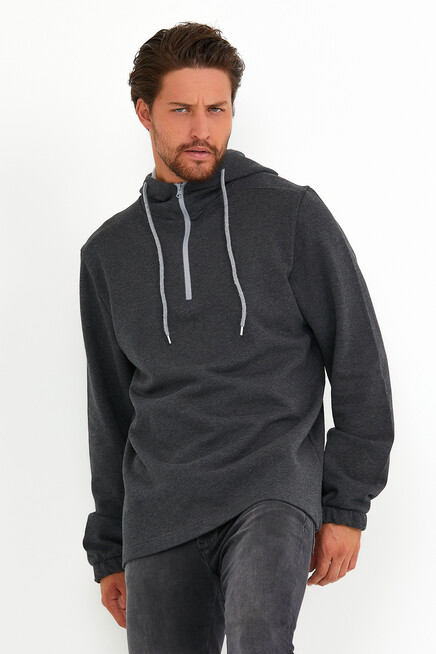 Süperlife Erkek Kapşonlu Regular Fit Yarım Fermuarlı İnce Sweatshirt SPR22SW170