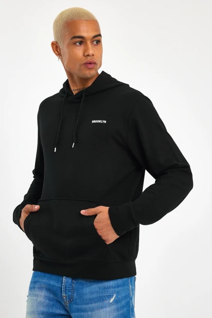 Süperlife Kapşonlu Uzun Kollu Baskılı Dar Kalıp İnce Erkek Sweatshirt SPR 2019K61