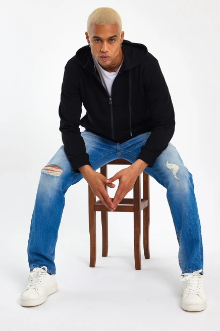 Süperlife Erkek Kapşonlu Regular Fit Yan Cepli İnce Hırka SPR 20K62