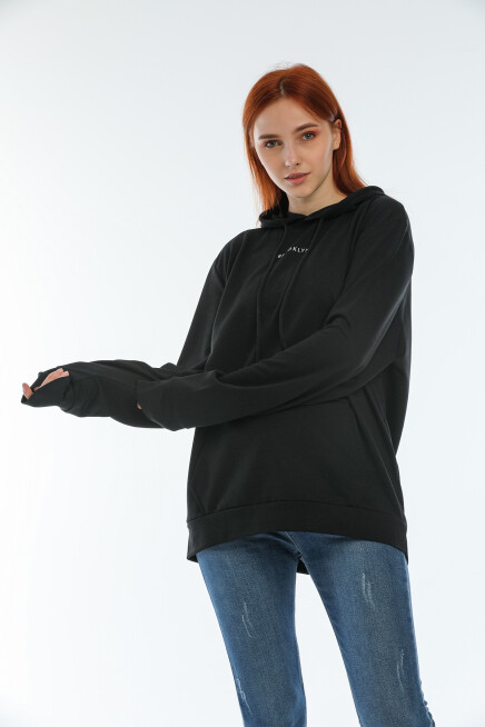 Süperlife Kadın Kapüşonlu Oversize Brooklyn Baskılı İnce Sweatshirt SPR22SWK161