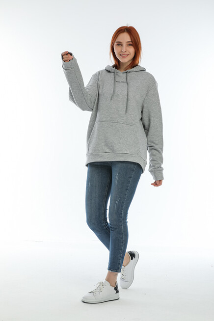 Süperlife Kadın Kapüşonlu Oversize Brooklyn Baskılı İnce Sweatshirt SPR22SWK161