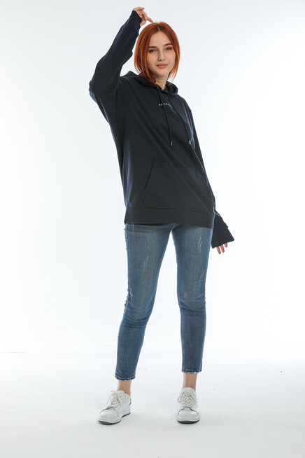 Süperlife Kadın Kapüşonlu Oversize Brooklyn Baskılı İnce Sweatshirt SPR22SWK161