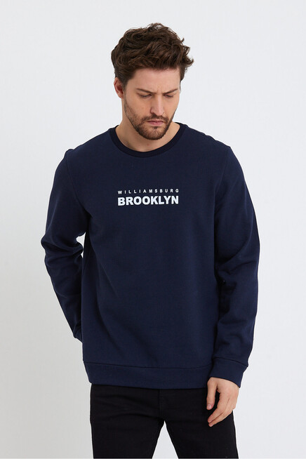 Süperlife Erkek Bisiklet Yaka Regular Fit Brooklyn Baskılı İnce Sweatshirt SPR23SW330