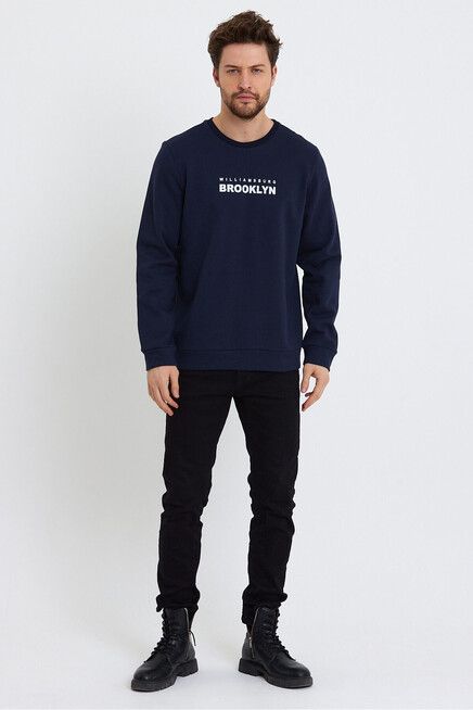 Süperlife Erkek Bisiklet Yaka Regular Fit Brooklyn Baskılı İnce Sweatshirt SPR23SW330