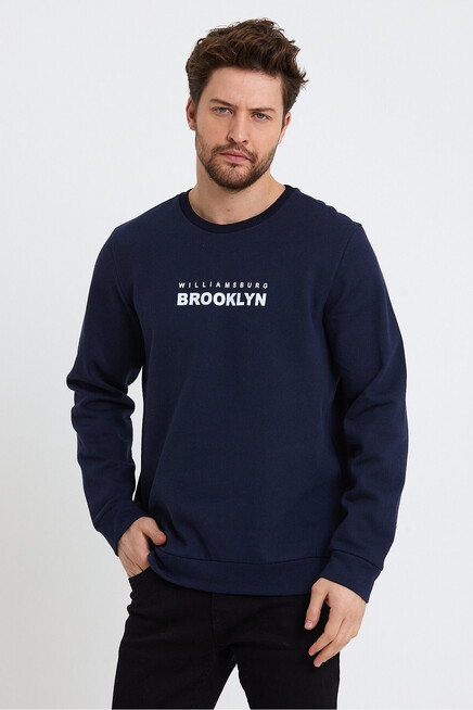 Süperlife Erkek Bisiklet Yaka Regular Fit Brooklyn Baskılı İnce Sweatshirt SPR23SW330
