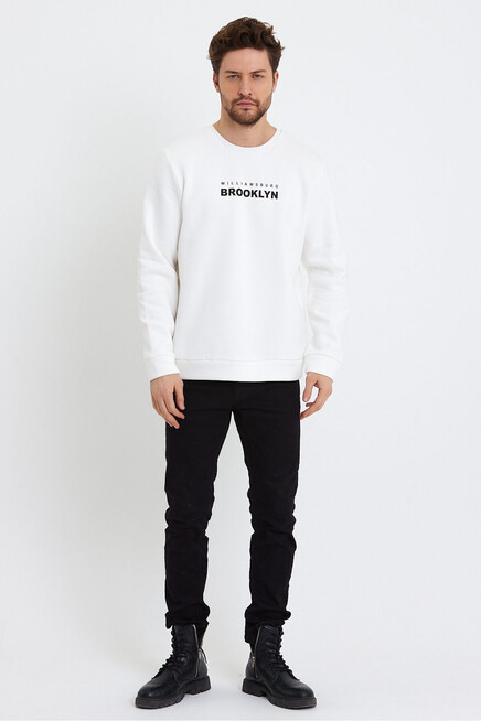 Süperlife Erkek Bisiklet Yaka Regular Fit Brooklyn Baskılı İnce Sweatshirt SPR23SW330