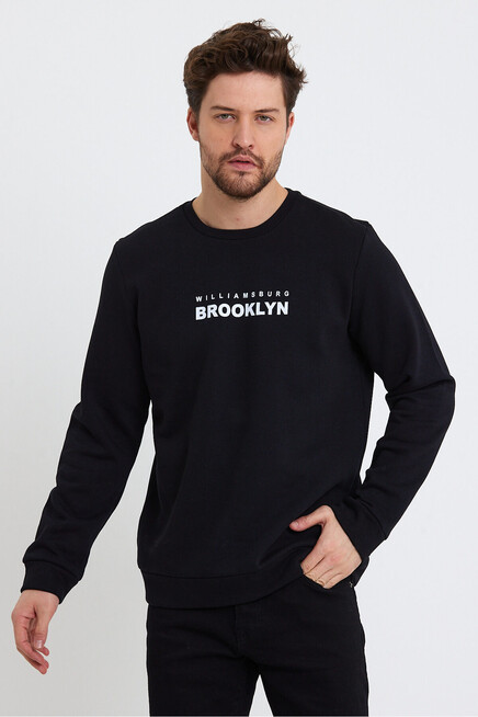 Süperlife Erkek Bisiklet Yaka Regular Fit Brooklyn Baskılı İnce Sweatshirt SPR23SW330