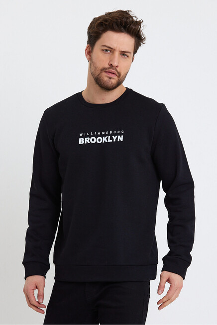 Süperlife Erkek Bisiklet Yaka Regular Fit Brooklyn Baskılı İnce Sweatshirt SPR23SW330