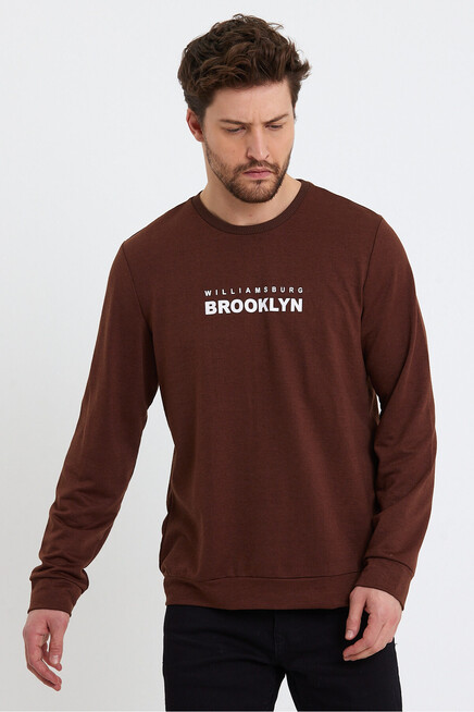 Süperlife Erkek Bisiklet Yaka Regular Fit Brooklyn Baskılı İnce Sweatshirt SPR23SW330