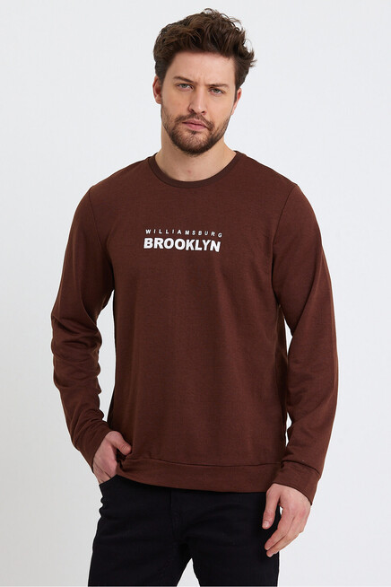 Süperlife Erkek Bisiklet Yaka Regular Fit Brooklyn Baskılı İnce Sweatshirt SPR23SW330