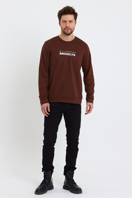 Süperlife Erkek Bisiklet Yaka Regular Fit Brooklyn Baskılı İnce Sweatshirt SPR23SW330