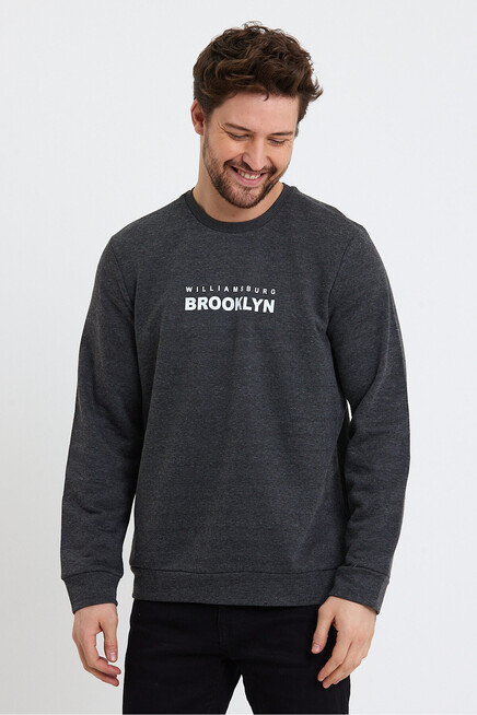 Süperlife Erkek Bisiklet Yaka Regular Fit Brooklyn Baskılı İnce Sweatshirt SPR23SW330