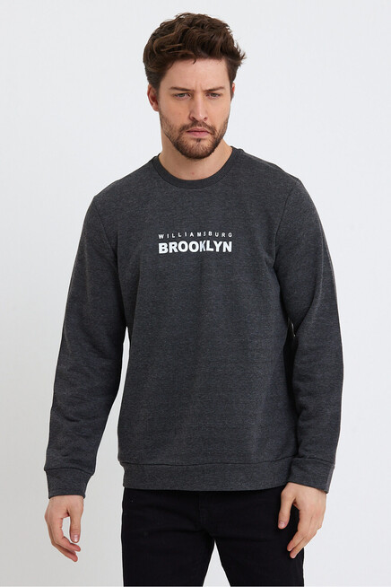 Süperlife Erkek Bisiklet Yaka Regular Fit Brooklyn Baskılı İnce Sweatshirt SPR23SW330