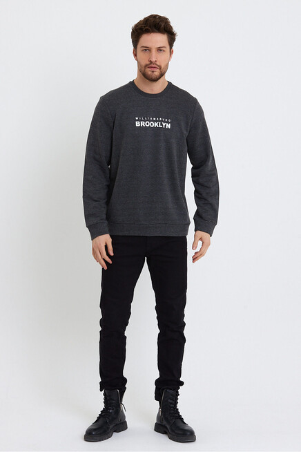 Süperlife Erkek Bisiklet Yaka Regular Fit Brooklyn Baskılı İnce Sweatshirt SPR23SW330