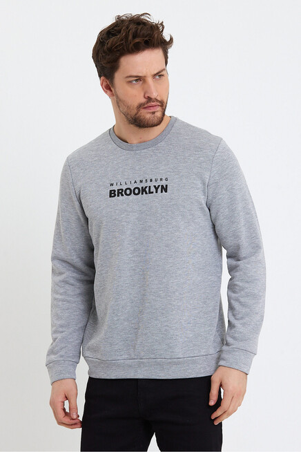 Süperlife Erkek Bisiklet Yaka Regular Fit Brooklyn Baskılı İnce Sweatshirt SPR23SW330