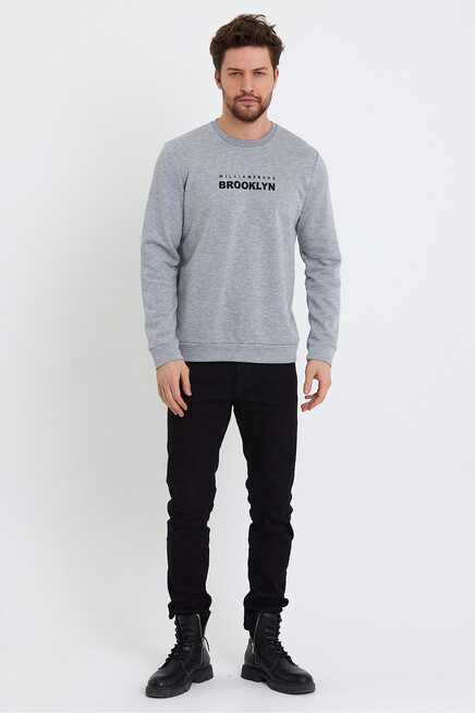 Süperlife Erkek Bisiklet Yaka Regular Fit Brooklyn Baskılı İnce Sweatshirt SPR23SW330