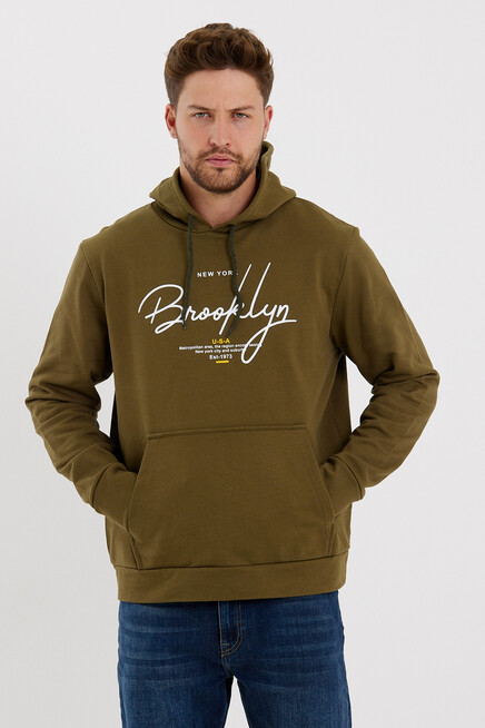 Süperlife Erkek Kapşonlu Regular Fit Brooklyn Baskılı İnce Sweatshirt SPR23SW361