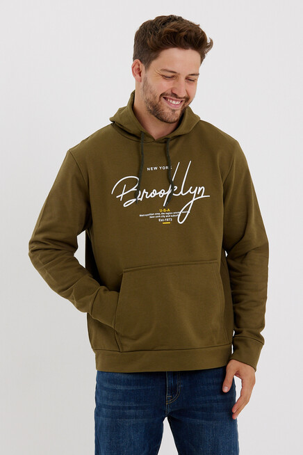 Süperlife Erkek Kapşonlu Regular Fit Brooklyn Baskılı İnce Sweatshirt SPR23SW361