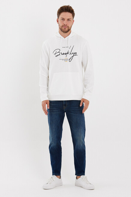Süperlife Erkek Kapşonlu Regular Fit Brooklyn Baskılı İnce Sweatshirt SPR23SW361