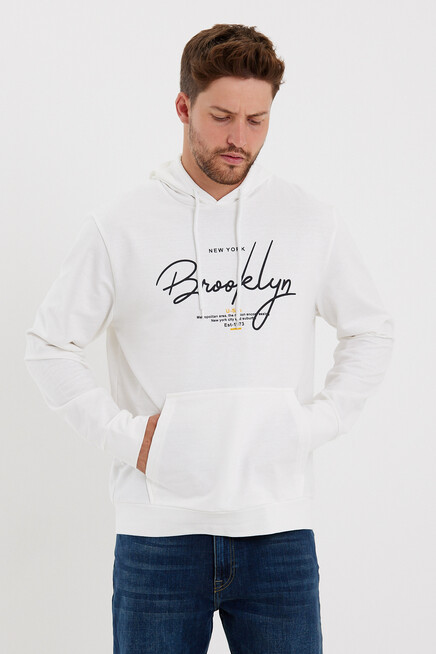 Süperlife Erkek Kapşonlu Regular Fit Brooklyn Baskılı İnce Sweatshirt SPR23SW361