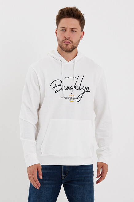 Süperlife Erkek Kapşonlu Regular Fit Brooklyn Baskılı İnce Sweatshirt SPR23SW361