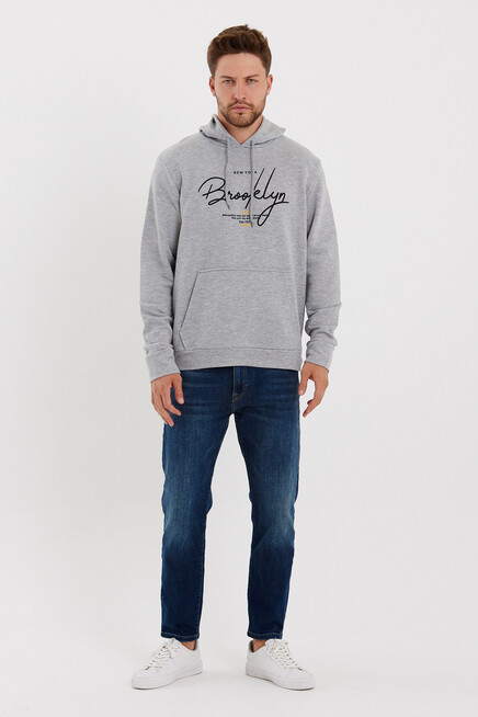 Süperlife Erkek Kapşonlu Regular Fit Brooklyn Baskılı İnce Sweatshirt SPR23SW361
