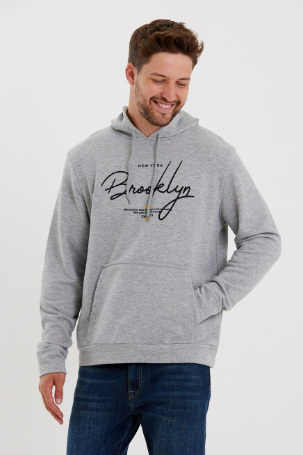 Süperlife Erkek Kapşonlu Regular Fit Brooklyn Baskılı İnce Sweatshirt SPR23SW361