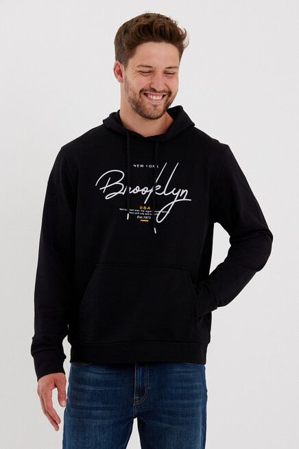Süperlife Erkek Kapşonlu Regular Fit Brooklyn Baskılı İnce Sweatshirt SPR23SW361