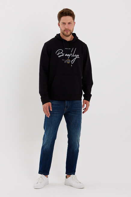Süperlife Erkek Kapşonlu Regular Fit Brooklyn Baskılı İnce Sweatshirt SPR23SW361