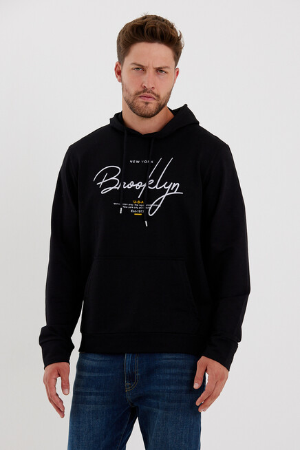 Süperlife Erkek Kapşonlu Regular Fit Brooklyn Baskılı İnce Sweatshirt SPR23SW361