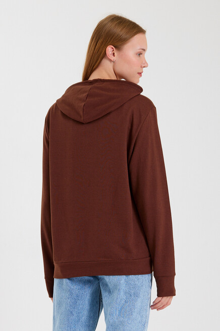 Süperlife Kadın Kapşonlu Regular Fit El Yazılı Brooklyn Baskılı İnce Sweatshirt SPR23SWk361