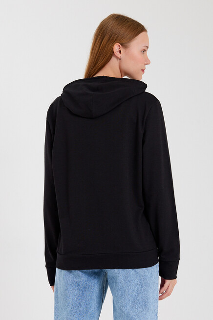 Süperlife Kadın Kapşonlu Regular Fit El Yazılı Brooklyn Baskılı İnce Sweatshirt SPR23SWk361