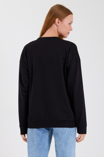 Süperlife Kadın Bisiklet Yaka Regular Fit El Yazılı Brooklyn İnce Sweatshirt SPR23SWK331