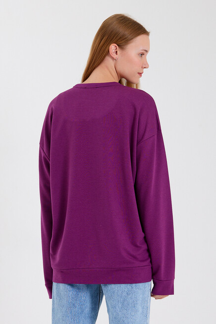 Süperlife Kadın Bisiklet Yaka Regular Fit El Yazılı Brooklyn İnce Sweatshirt SPR23SWK331