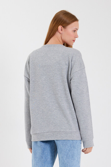 Süperlife Kadın Bisiklet Yaka Regular Fit El Yazılı Brooklyn İnce Sweatshirt SPR23SWK331