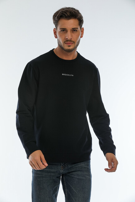 Süperlife Erkek Bisiklet Yaka Regular Fit Brooklyn Baskılı İnce Sweatshirt SPR22SW132