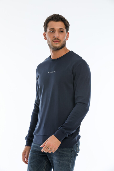 Süperlife Erkek Bisiklet Yaka Regular Fit Brooklyn Baskılı İnce Sweatshirt SPR22SW132