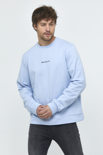 Süperlife Erkek Bisiklet Yaka Regular Fit Brooklyn Baskılı İnce Sweatshirt SPR22SW132