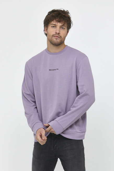 Süperlife Erkek Bisiklet Yaka Regular Fit Brooklyn Baskılı İnce Sweatshirt SPR22SW132
