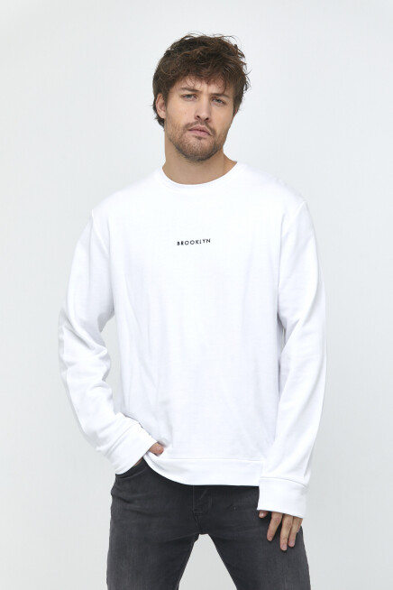 Süperlife Erkek Bisiklet Yaka Regular Fit Brooklyn Baskılı İnce Sweatshirt SPR22SW132