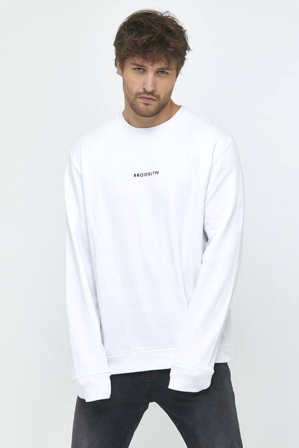 Süperlife Erkek Bisiklet Yaka Regular Fit Brooklyn Baskılı İnce Sweatshirt SPR22SW132
