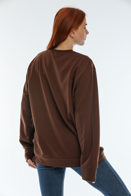 Süperlife Kadın Bisiklet Yaka Oversize Fit Brooklyn Baskılı Sweatshirt SPR22SWK030